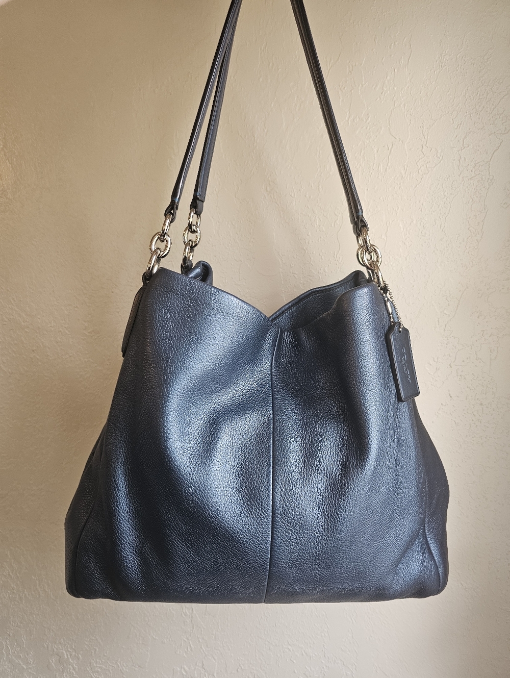 Coach Phoebe Hobo Shoulder Bag In Blue Pebbled Leather